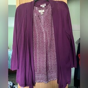 LOFT Purple Cardigan with matching Geometric Sleeveless Blouse